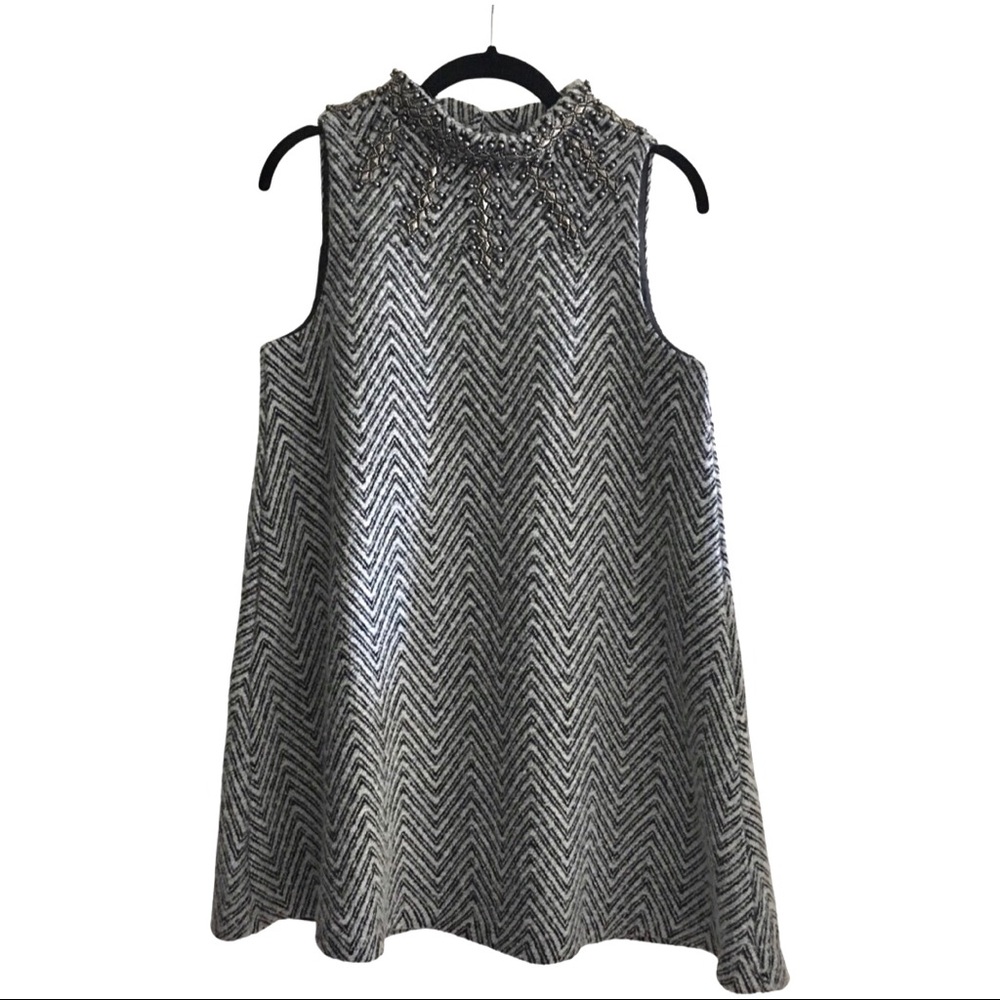 Embellished Chevron Sleeveless High Neck Dress